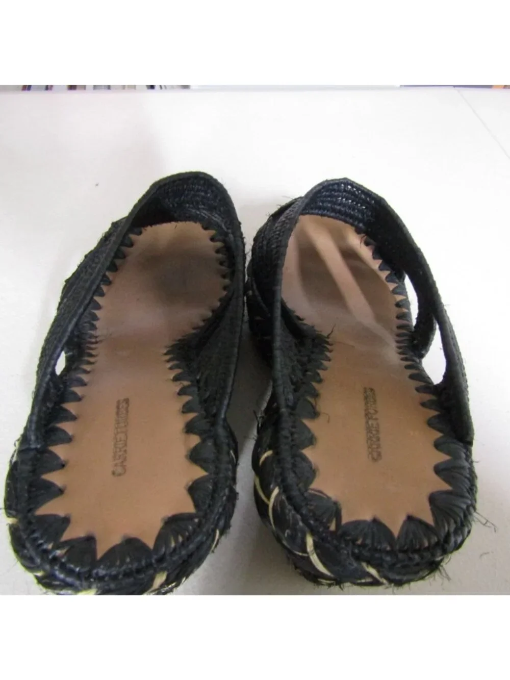 CARRIE FORBES Platform Wedge Sandals Espadrilles Raffia Black EU 39 US 8-8.5